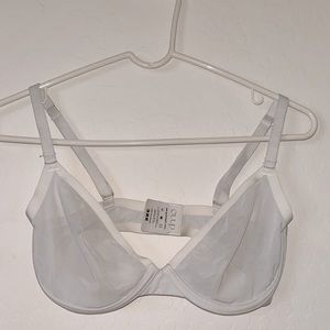 Cup 32E the plunge bra white sheer mesh